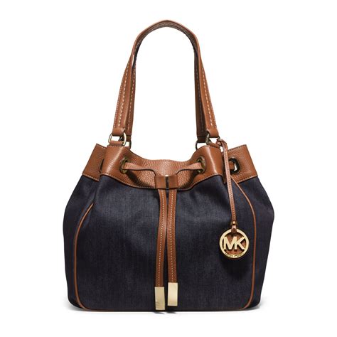 michael kors royal blue and black handbag|michael kors blue denim purse.